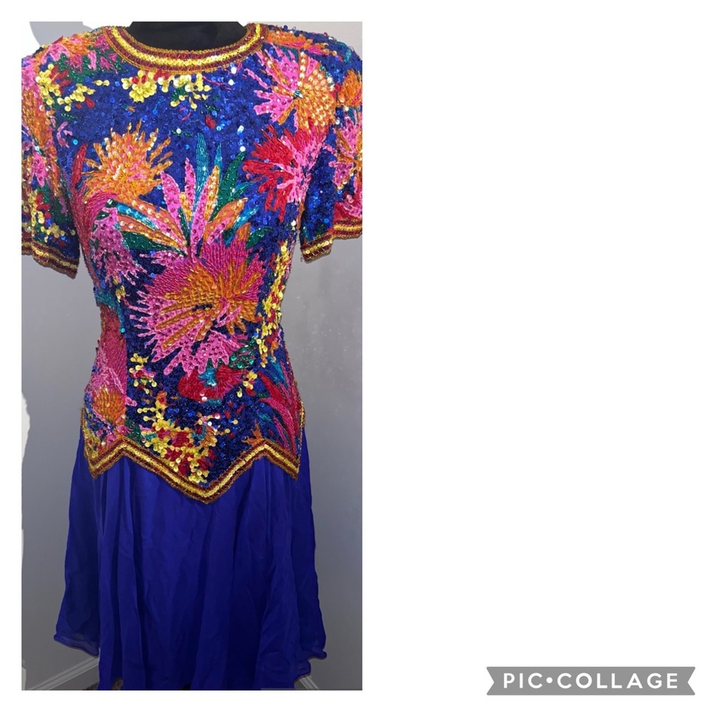 Oleg Cassini Black Tie Multi Color Sequin Dress